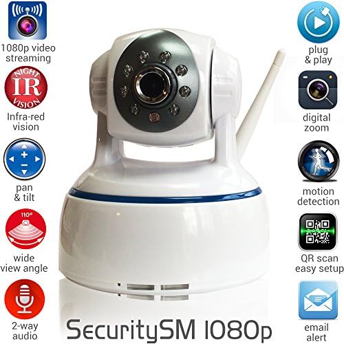 SecuritySM - 1080p INTERNET SECURITY CAMERA - WiFi security camera, plug and play, pan/tilt 2-way audio Night vision Motion detection MicroSD 32G IP camera