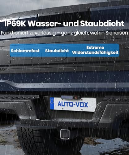 AUTO-VOX 6 Inch Solar Reversing Camera Wireless: 2 Mins Quick Install, 16:9 1080P Display, 2 Channel Split Screen, Supports DVR Recording, IP69K Waterproof for Cars, Trucks, Trailers