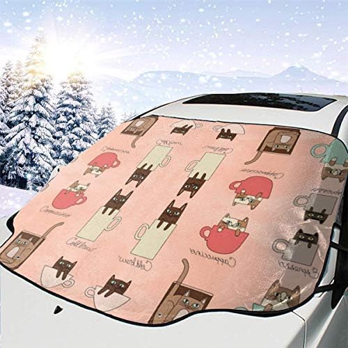 カーフロントカバー 車のフロントガラスの雪のカバー 断熱 遮光 凍結防止カバー 冬 フルーティーのコーヒー猫 黄砂対策 ペット用品 夏 防輻射紫外線 遮光 黄砂対策 車 日焼け防止カバー 強力な防風 四季兼用 取り付けが簡単 収納袋付き B086jhtjj3 新作製品 世界最高