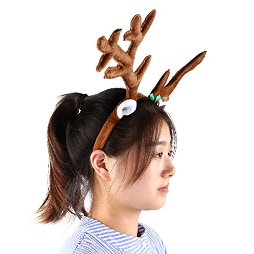 Evaliana Christmas Reindeer Antlers Horns Headband Easter Party Hats Jingle Bell Costume Cosplay - Image 2