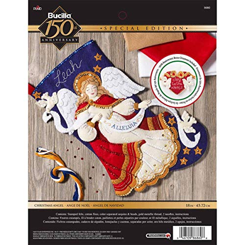 Plaid Multi-Colour Christmas Angel Felt Stocking Kit, 18 Diagonal, Adult, Unisex, Traditional, Non-Foldable