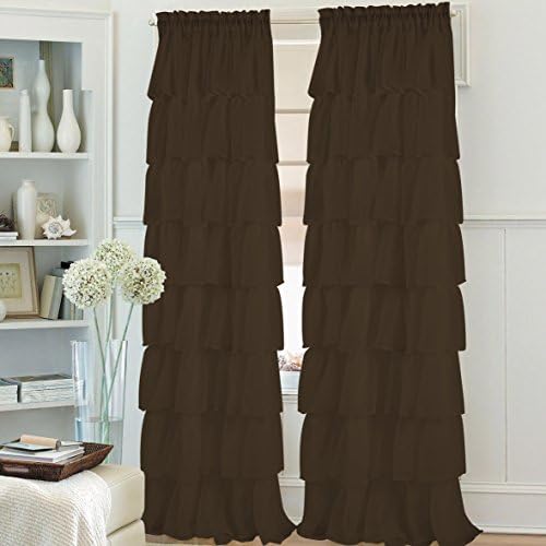 SILLY ITEM'S 8PC GYPSY CHIC RUFFLED LAYERED CRUSHED VOILE SHEER WINDOW CURTAIN DRAPE PANEL IN 50X84" IN ESPRESSO