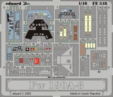 Eduard Accessories – FE348 Model-Making Accessory Kit Fw 190 A-8 for Tamiya kit 61095