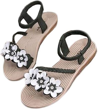 Amazon グードコ ミュール サンダル レディース ぺたんこ ビーチサンダル 編み ストラップ ローヒール 履き心地 ローマ靴 スリッパ 夏 ビーチサンダル