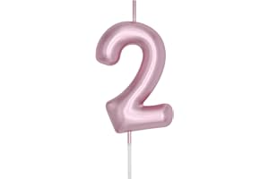 DERVENTA Birthday Candles Numbers 2.36 inch Party Cake Topper 1 Piece (Rose Gold, Number 2)