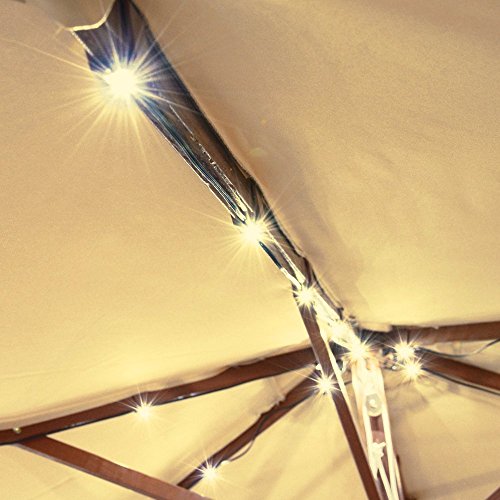 AMPERSAND SHOPS 8-Ft. / 9-Ft. 8-Rib Wooden Outdoor Patio Umbrella Solar-Powered 40-LED String Lights (Warm White) - Thumbnail 2