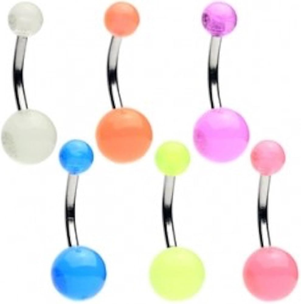 Glow in the Dark Belly Button Rings 6 Pack Jewelry