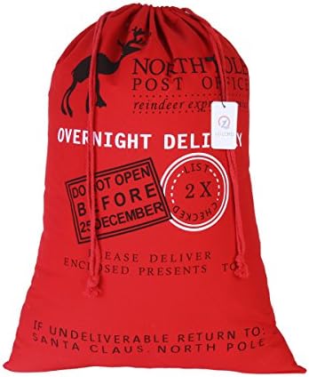 Lo Lord Personalized 27.5 X 19 Inches Large Santa Sack for Christmas Presents Gunny Gift Santa Bag Stocking (1, Red Design A)