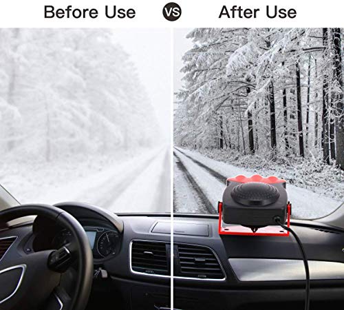 Car Heater, Portable Auto Electronic Heater Fan Fast Heating Defrost, 2 in 1 Heating/Cooling Function 3-Outlet 12V 150W Car Heater, Plug Adjustable Thermostat in Cigarette Lighter Car Heater (Red)
