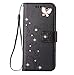 Auroralove Luxury Handmade Bling Rhinestone Soft Slim Flip Stand Wallet Case for Samsung S8 Plus Flower Butterfly PU Leather Case for Girls Women-Black