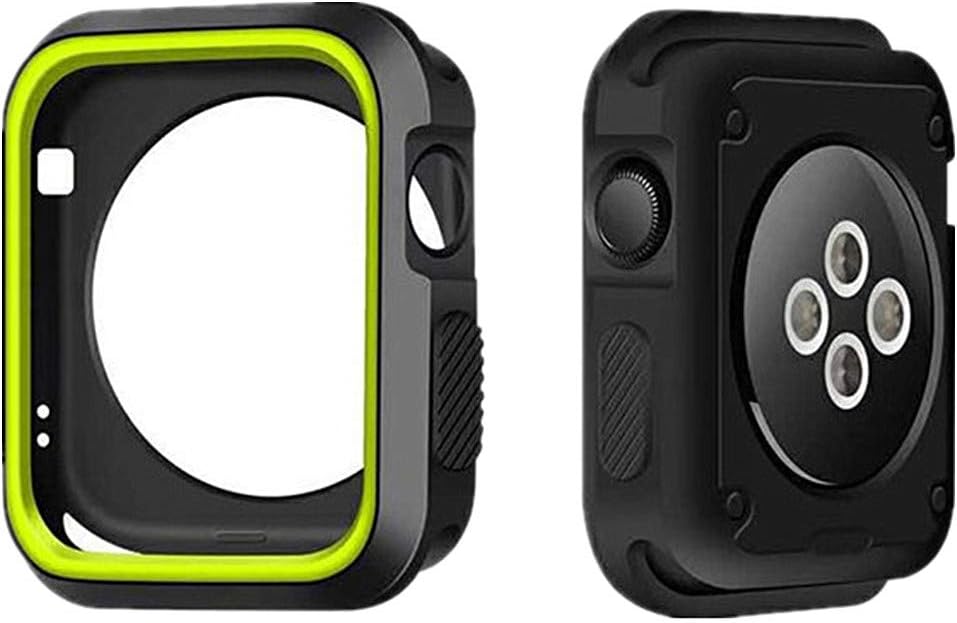 Compatible with Apple Watch SE Series 6 Series 5 Series 4 44mm Case Silicone Bumper Resistant Waterproof Proof Impact Resistant Protective for Apple Watch Case 44mm (Green+ Black, 44mm)