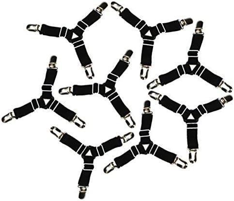 Toweter 8 Pieces A Set ,3-Way Bed Sheet Fasteners Grippers Suspenders,Sheet Mattress Corner Straps (black)