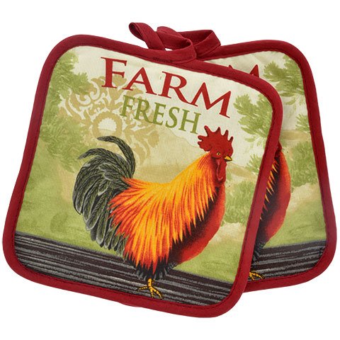 2 Rooster+Kitchen+Decor+Potholders+Dishcloths