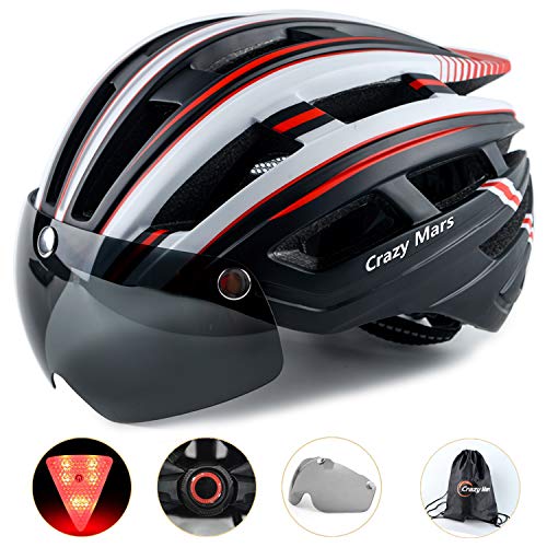 Crazy Mars Bike Bicycle Helmet - Cycling MTB BMX Helmet with Light and Magnatic Goggle Visor Men Women Adjustable - Thumbnail 6