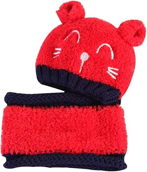 Warooma 2 Pieces Pour Nouveau Ne Bebe Au Chaud A Tricoter Chapeau Et Echarpe Tricot Bebe Hiver Doux Coton Mignon Dessin Anime De Chat Bouchons Pour Enfants 6 24 Mois Red 50 M Amazon Fr