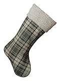 20 Inch Green Plaid Fabric Hanging Christmas Stocking with Sherpa Cuff by Creative Co-op