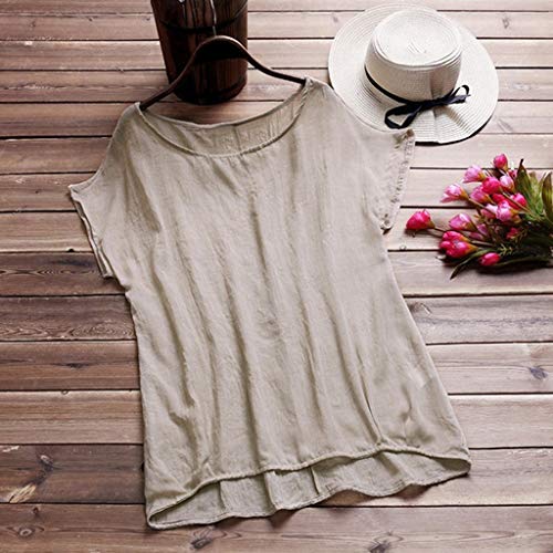 Cute Tops for Women,YEZIJIN Women Crew Neck Batwing Short Sleeve Cotton Loose Irregular Hem Tops Blouse for Teen Girls Khaki
