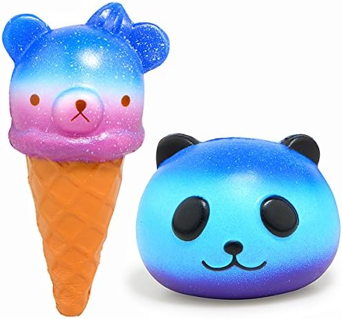 2 Pack Squishies Jumbo Slow Rising New Blue Star Panda Bun Galaxy Bear Torch Ice Cream, LYJSW Kawaii Scented Charms Squishy Stress Relief Soft Toys,Kids Party Favor Play Food Game,Christmas Gift (001)