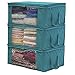Sorbus Foldable Storage Bag Organizers, Large Clear Window & Carry Handles, Great for Clothes, Blankets, Closets, Bedrooms, and more (3-Pack, Aqua)