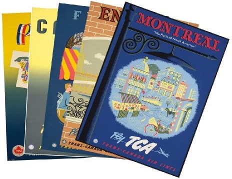 SET of FIVE (5) Trans-Canadian Air Lines TCA Vintage Travel Prints circa 1930 - each measures 24" high x 18" wide (610mm high x 458mm wide)