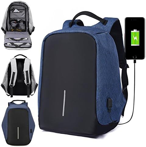 SENT CHARM Men Anti-theft Backpack Casual Travel Knapsack Student Laptop School Bag With USB Charging Port (blue)