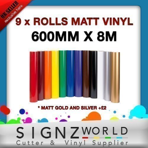 MATT Vinyl 9 ROLLS - Each 600mm x 8m Self Adhesive Sticky Sign Making Vinyl Cutter Plotter