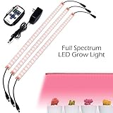 Hard LED Grow Light Strip with Full Spectrum LEDs, 36W IP65 Waterproof Dimmable LED Plant Grow Light Bar for Germination, Growth and Flowering, with 12V/3A Power Supply, Set of 3, All in Kit