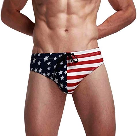 Fangran Mens Underwear Briefs Sexy American Flag Bikini Low Waist Push Up Beachwear Trunk Underpants Swimsuit Blue-S