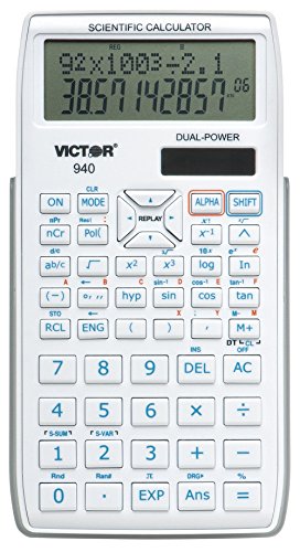 Victor 940 10-Digit Advanced Scientific Calculator with 2 Line Display, Battery and Solar Hybrid Powered LCD Display, Great for Students and Professionals, White