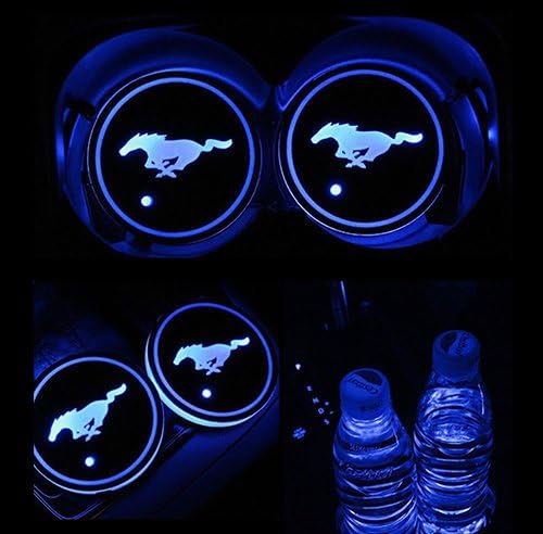 JiangJing Led Car Cup Holder Mat Pad Waterproof Bottle Drinks Coaster Built-in Vibration Automatically Turn On at Dark Universal 7-Color Light 2-Packs For Mustang