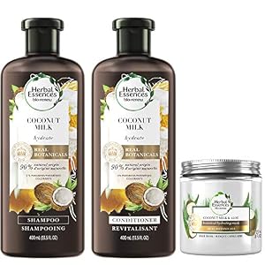 Herbal Essences Shampoo, Conditioner & Hair Mask Kit, Hydrating Coconut Milk, Natural Source Ingredients, Color Safe, 13…