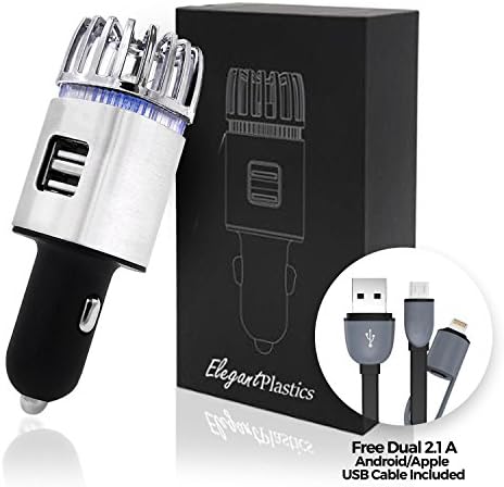 Premium Ionic Car Air Purifier w/ Dual USB Ports &amp; Free Dual USB Cable | Removes Smoke, Bad Odors, Dust, Pollen, Bacteria &amp; Allergens | Anti-Microbial Deodorizer Air Freshener w/ Device Chargers