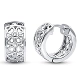 BERRICLE Rhodium Plated Sterling Silver Cubic Zirconia CZ Clover Small Fashion Hoop Huggie Earrings 0.55