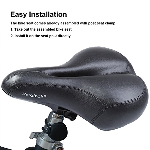 Comfortable Wide Bike Seat with Seat Post Clamp LED Reflective Lights Cushion Bicycle Seat Bike Saddle
