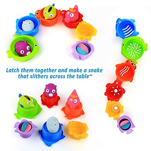 BBLIKE Stacking Cups Sea Animals and Squirting Bath Toys Rubber Animals BPA Free, Indoor Outdoor Beach Fun Bathtub Fun Toy for Water Play - Thumbnail 3
