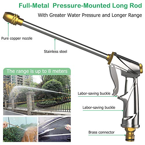 Garden Hose Nozzle Heavy Duty Brass Metal Sprayer Nozzle High Pressure Spray Gun 360° Rotaing Water Adjustmen for Car Washing, Outdoor Gardening, Pets Shower, Patio Cleaning - Thumbnail 2