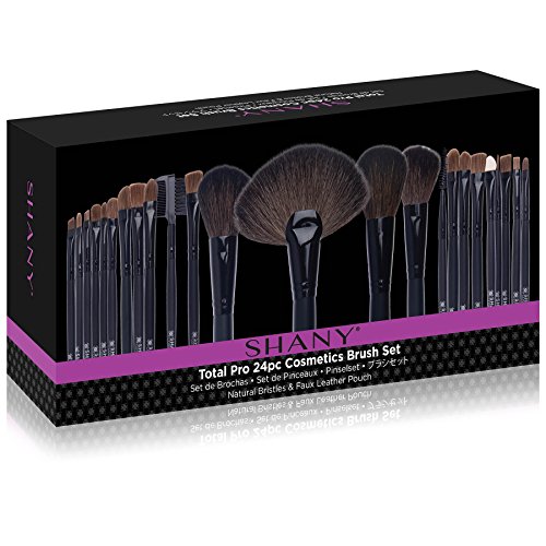 SHANY Studio Quality Natural Cosmetic Brush Set with Faux Leather Pouch, 24 Count