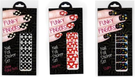 Fizz Creations Funky Fingers Nail Foil Sticker Set *HEARTS*, *STARS* &amp; *POLKA DOT* *3 ITEM BUNDLE* (Dispatched From UK)