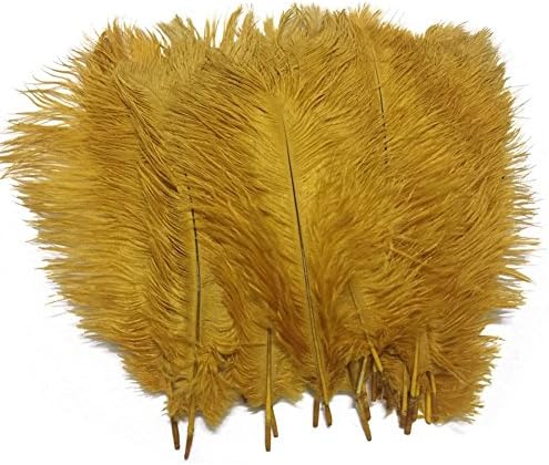 WIBEN Set of 10, 12-14inch Natural Ostrich Feathers Plume for Wedding Centerpieces Party Decoration (Gold)