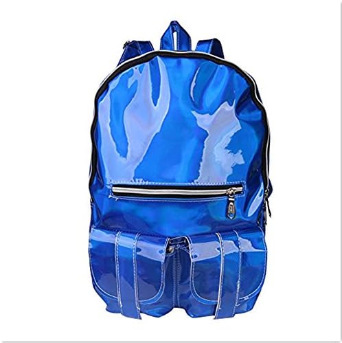 Girl's Boy's Holographic Laser PU Leather Backpack Travel Casual School Bag Multi-pockets(Deep blue)