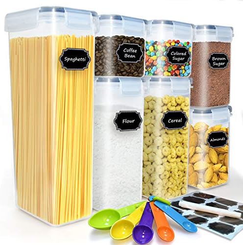 Buways 気密食品保存容器セット 7ピース キッチンパントリー整理容器 Bpaフリー ラベル24枚 マーカースプーンセット