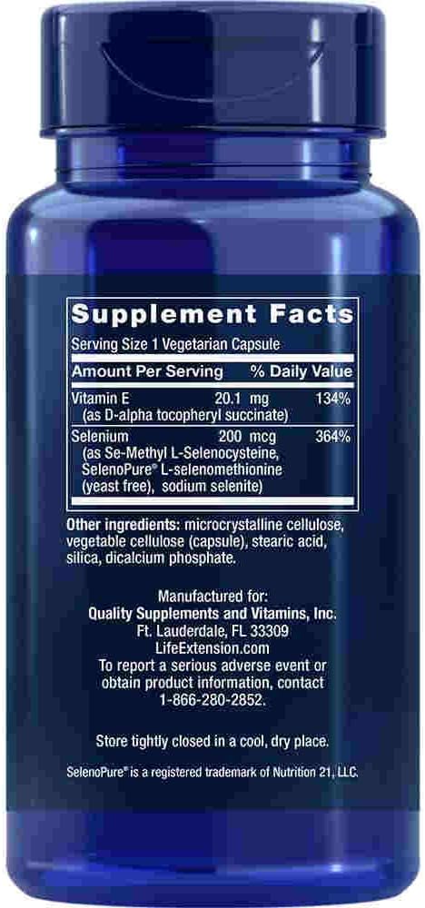 Life Extension Super Selenium Complex 200 mcg & Vitamin E, 2 Pack (2x100 vegetarian capsules): Health & Personal Care
