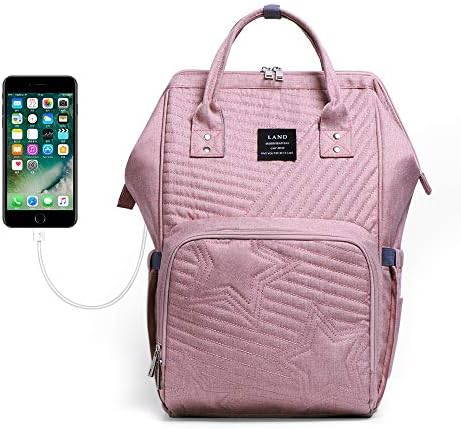 Land Baby Diaper Bag Backpack - Multi-Function Waterproof Maternity Travel Nappy Bags for Baby Care - Large Capacity, Durable and Stylish (Pink - With USB Charging Port)