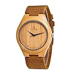 Bamboo Wooden Watch with Genuine Leather Strap Japanese Quartz Movement (Women, Brown 2)