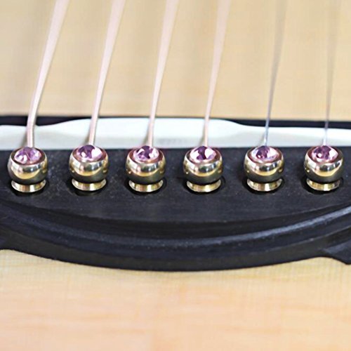 Huairdum Guitar Bridge Pins, 6Pcs Brass Made Guitar Bridge Pins with Crystal Glass Dot Decor Musical Instrument Replacement Parts Repair Accessories Tool Kit(#5)