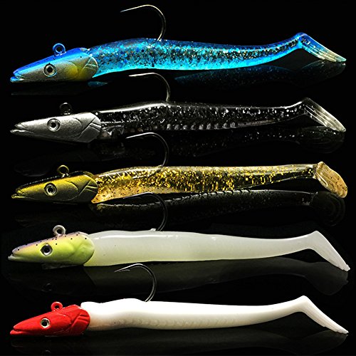 Zantec 5pcs Plombs Leurres De Pêche De Tête Ensemble 22g 11cm Appâts Artificiels Doux Avec Hameçon Pour La Pêche En Eau Salée Et En Eau Douce