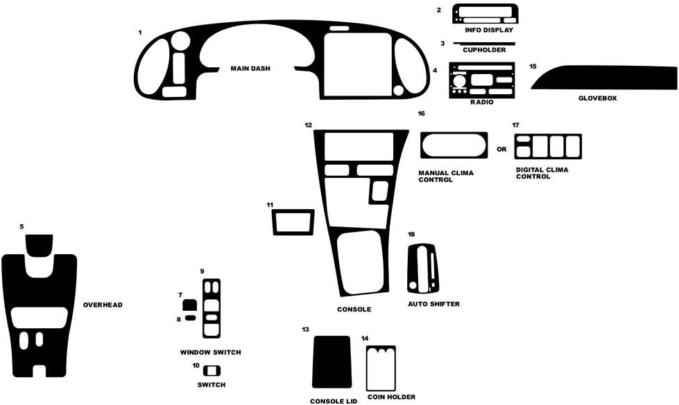 Rvinyl Rdash Dash Kit Decal Trim for Saab 9-3 1999-2002 - Wood Grain (Burlwood Dark)