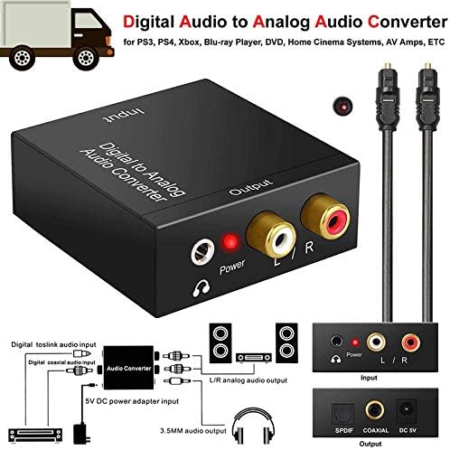 InfiZone Digital to Analog Audio Converter, Optical (SPDIF/Toslink) and Digital Coaxial to Analog 3.5mm AUX and RCA (L/R) Stereo Audio Converter Adapter with Optical Cable