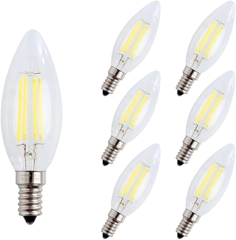 Engeya E14 LED Candle Light Bulb 4W,40W Incandescent Bulbs Equivalent,Small Edison Screw Clear Candle Light Bulb,Non-Dimmable/ AC220-240V/ 400 Lumens/Cool White 6000K,6-Pack