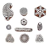Hashcart Baren for Block Printing Stamps/Wooden Stamping Block/Handcarved Designer Craft Printing Pattern for Saree Border,Henna/Textile Printing,Scrapbooking,Pottery Crafts & Wall Painting,Set of 10